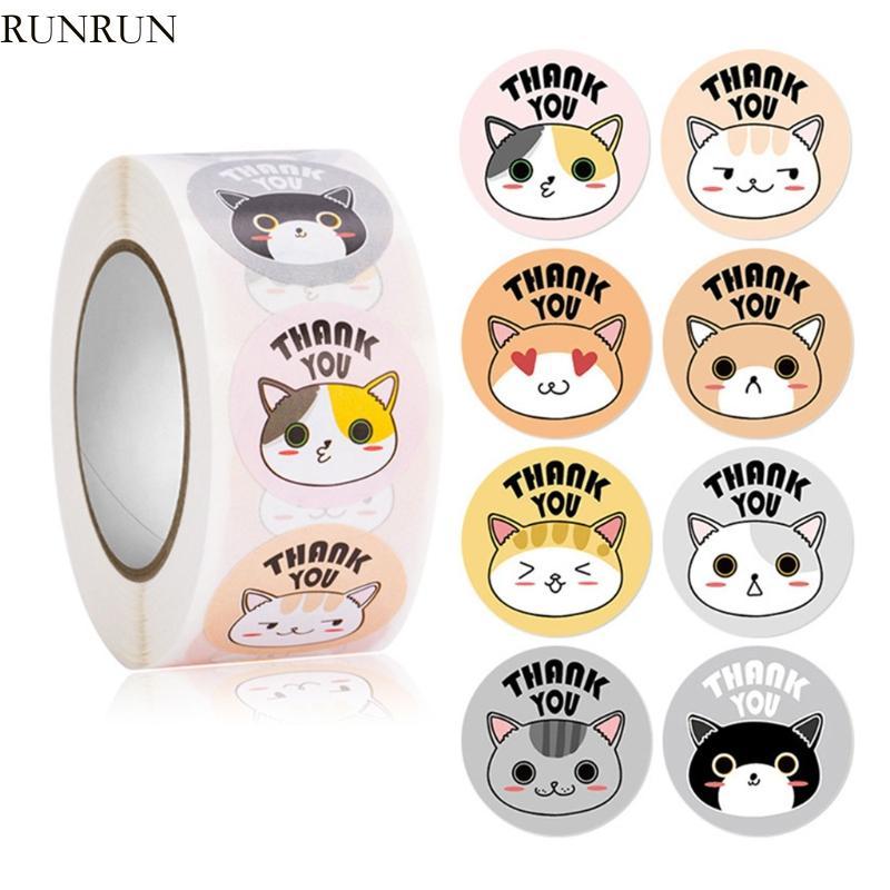 RUN 500 ชิ้นสติกเกอร์สัตว์น่ารักม้วนป้ายน่ารักสําหรับกล่องหัตถกรรม DIY Decros