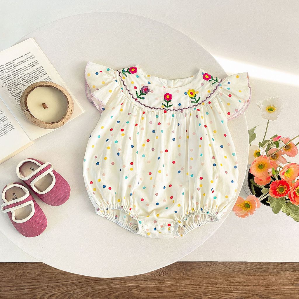 童装复古碎花儿爬服装夏季全棉头饰可爱女宝连体衣服เสื้อผ้าเด็ก Vintage Floral Baby Haggis ฤดูร้อนผ้าฝ้ายเต็ม fangcao.my2026031