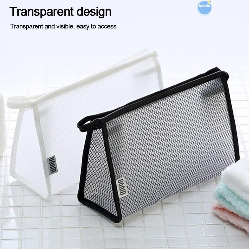 COOLSO Makeup , กระเป๋าเครื่องสําอางกันน้ําตาข่าย EVA, ซิปสีดํา/สีขาว Travel Toiletry Organizer ผู้ห