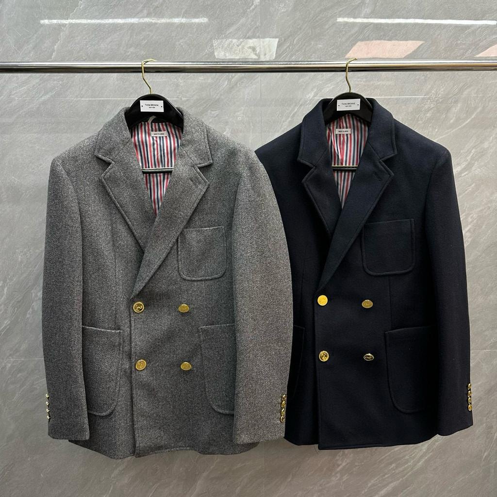 Tom Browne Street Wear Double-Breasted Gold Button Long-Sleeved Suit Collar Cardigan