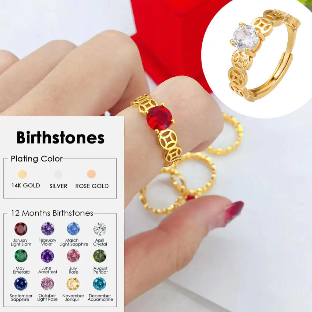 YH Jewelry Fashion [12 สี] Birthstone Money Lucky Catcher Ring สําหรับผู้หญิง FOCX
