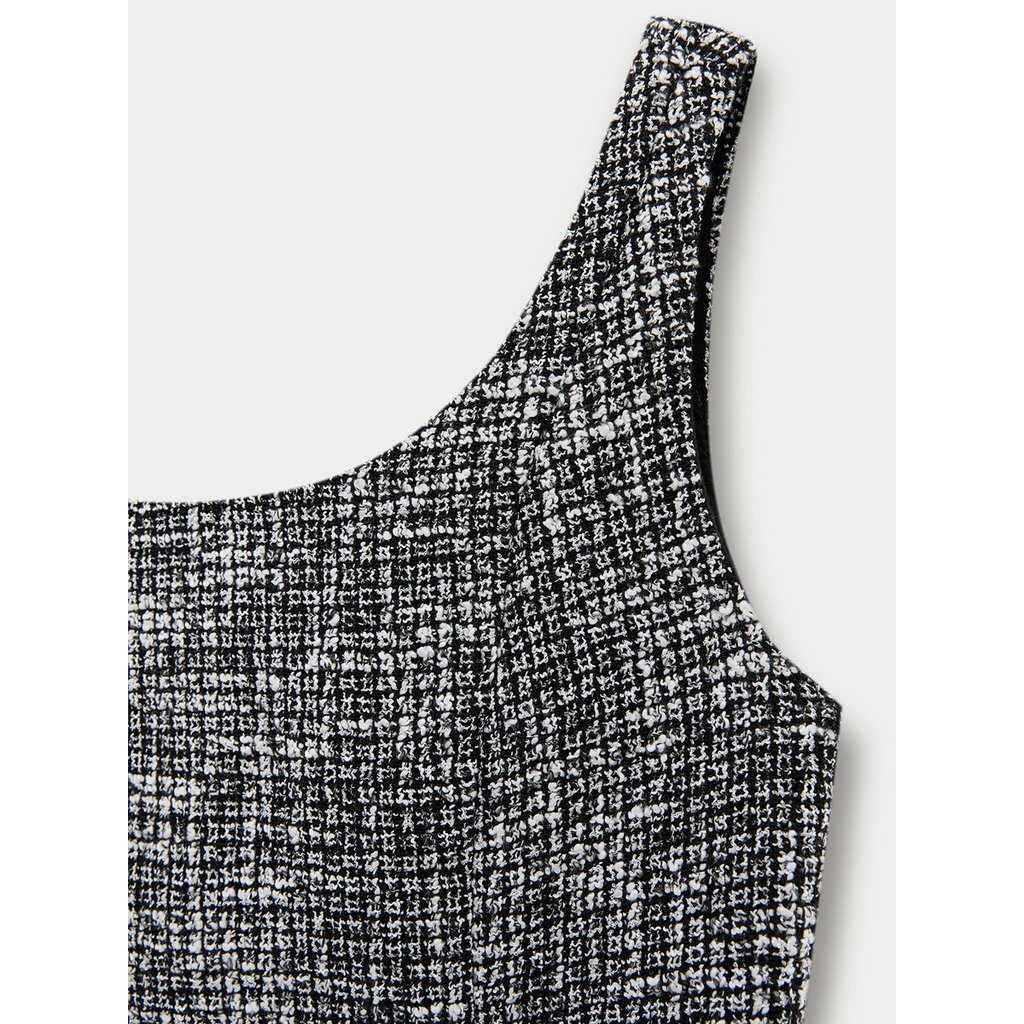 [Pomelo] มินิเดรสผ้าทวีดแขนกุดชายกระโปรงระบายบาน / Sleeveless Scoop Neck Tweed Mini Dress — صورة 3