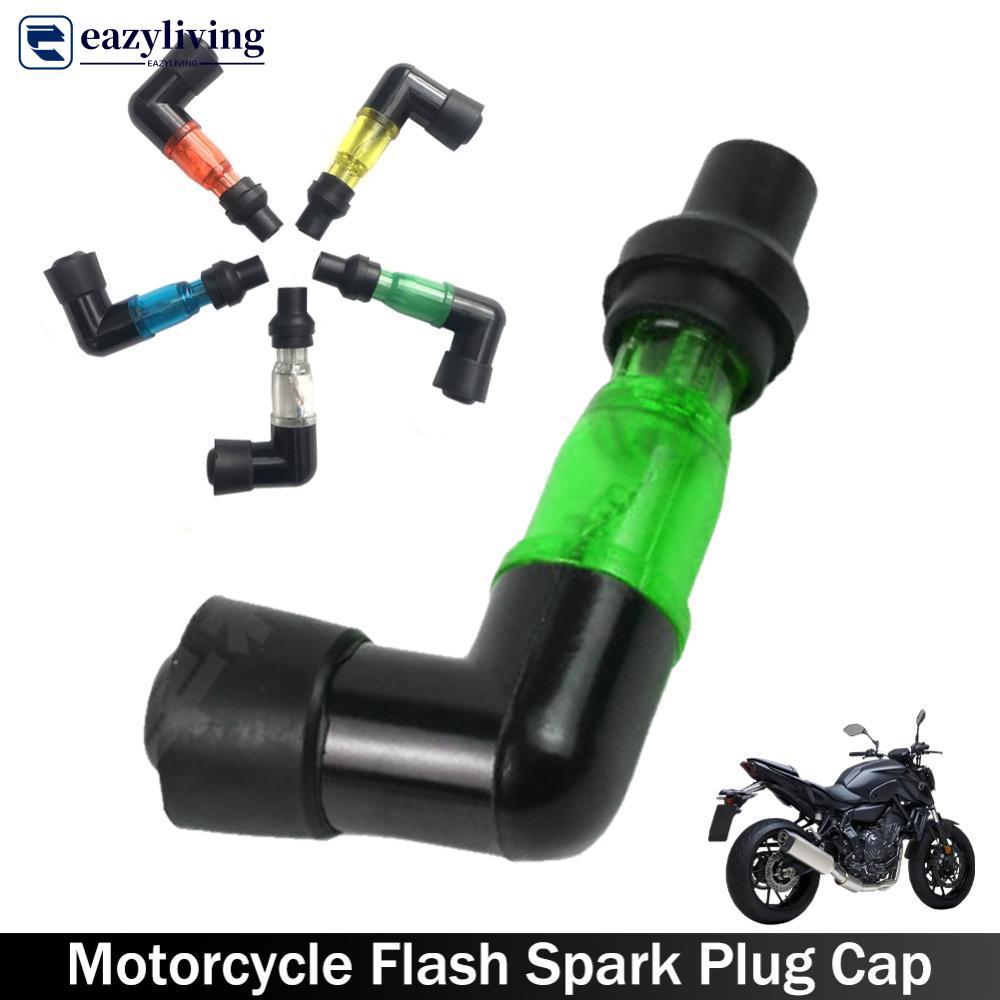 EAZYLIVING รถจักรยานยนต์แฟลชหัวเทียนหมวกจุดระเบิดหัวเทียนหมวก 90 องศากระพริบหัวเทียนหมวก J3T5