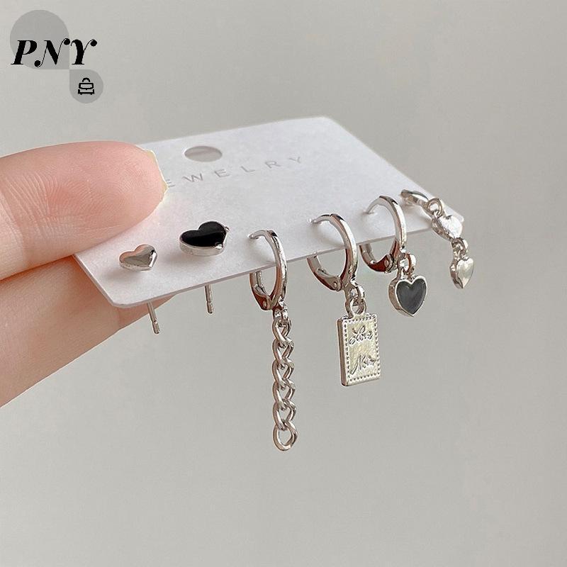 [PNY] 6 ชิ้น Y2K ต่างหูหัวใจชุดสําหรับผู้หญิงสาว Vintage Aesthetic Studs เครื่องประดับอินเทรนด์อุปกร