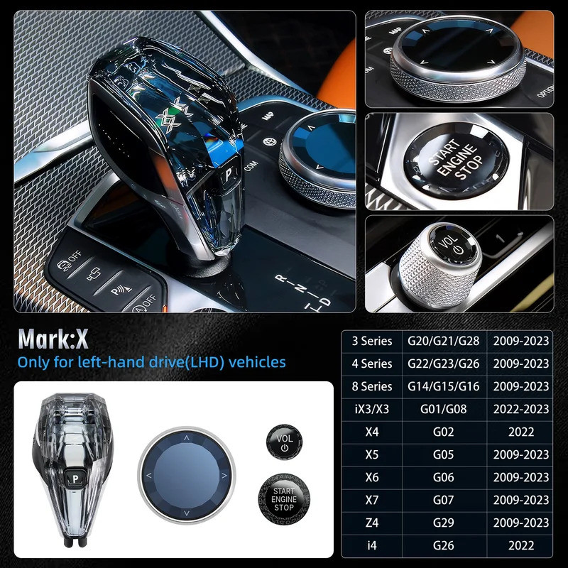 4PCS รถคริสตัลเกียร์ SHIFT KNOB Lever คริสตัลเกียร์สําหรับ BMW X3 iX3 G01 G08 X4 G02 X5 G05 X6 G06 X