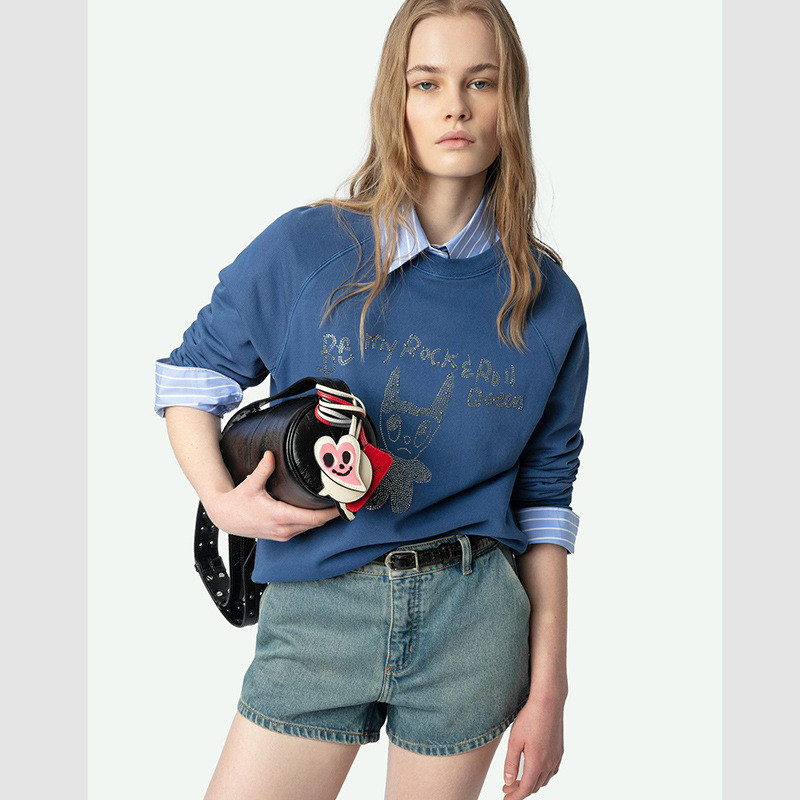 FLKI Zadig&Voltaire 25Early autumn new style, classic blue women's sweatshirt with devil letter rhin