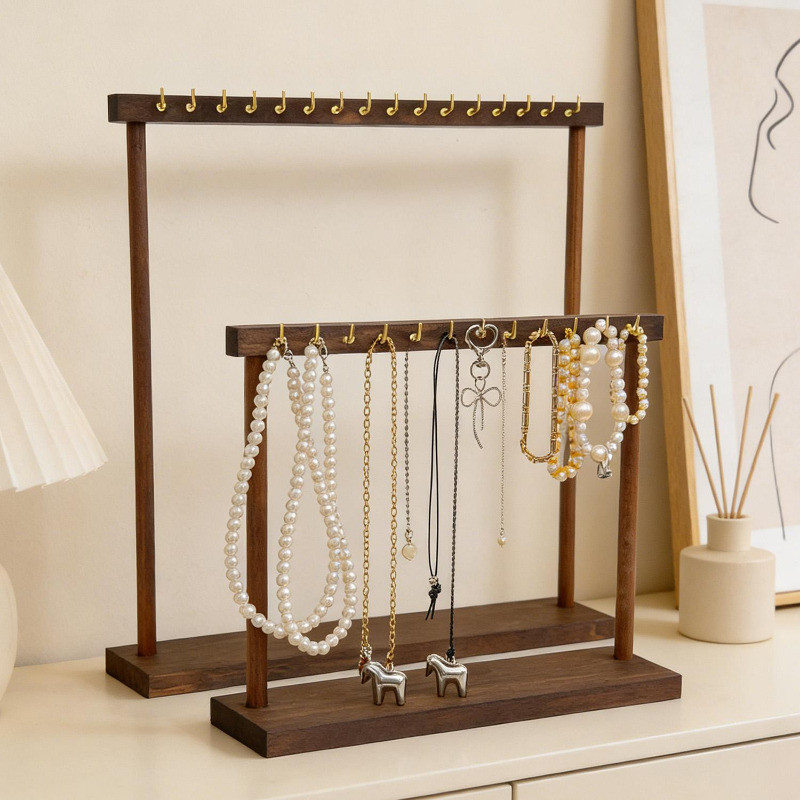 [HGB]ชั้นวางจอแสดงผล DIY ไม้พรีเมี่ยม, ที่เก็บสร้อยคอพร้อมการออกแบบป้องกันการพันกัน 12/18 ตะขอ, ที่เ