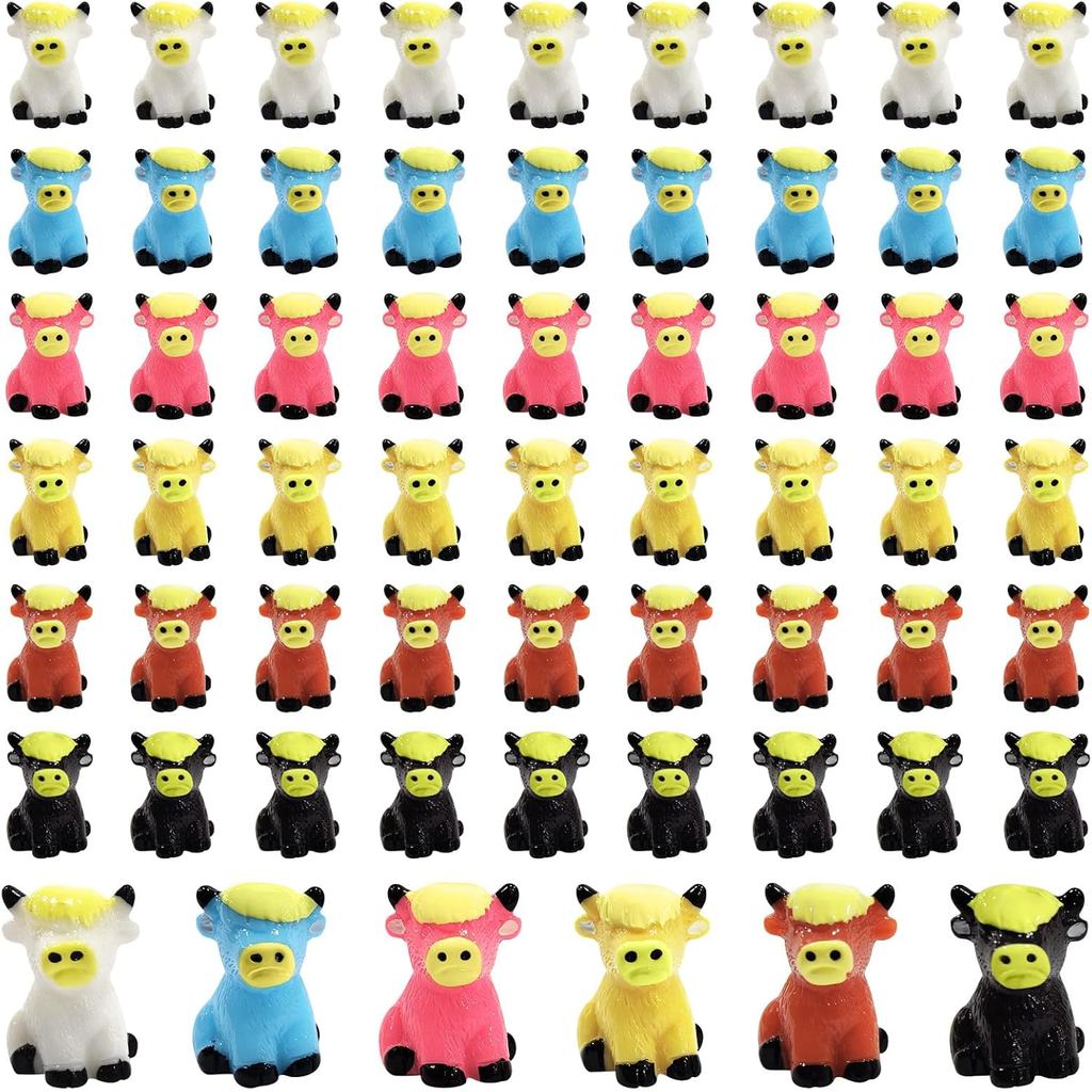 60 ชิ้น 6 สี Mini Highland Cow Figurines 0.82 x 0.59 x 0.78 นิ้วเรซิ่นวัวรูปปั้นสําหรับ Fairy Garden