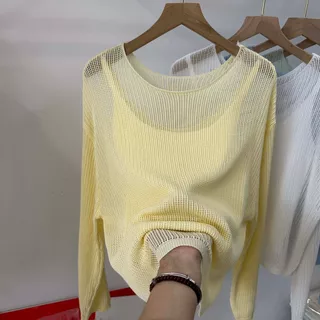 ฤดูใบไม้ผลิใหม่เสื้อกันแดดอ่อนโยนของผู้หญิงสีทึบเสื้อถักแขนยาวลําลอง 260319