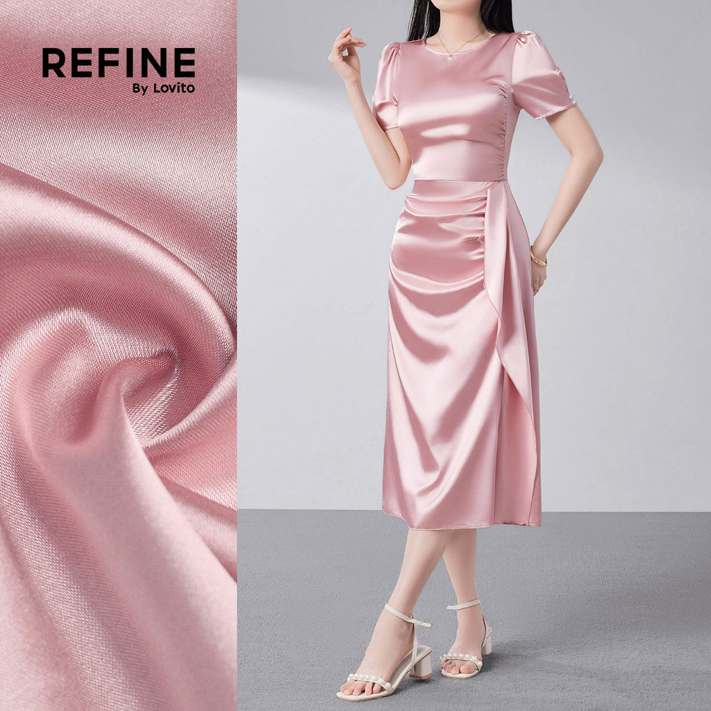 (Refine by Lovito) ชุดเดรสหรูหรา สำหรับงานแต่งงาน งานทางการ เพื่อนเจ้าสาว ทรงไม่สมมาตร จีบพลีท เหมาะสำหรับใส่ไปทำงาน ฤดูใบไม้ผลิ/ฤดูร้อน สีชมพู สำหรับผู้หญิง LR32E055