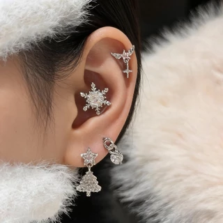 1PC Pretty Alloy Snowflake Wings Star Tree Stud ต่างหูสําหรับสุภาพสตรี
