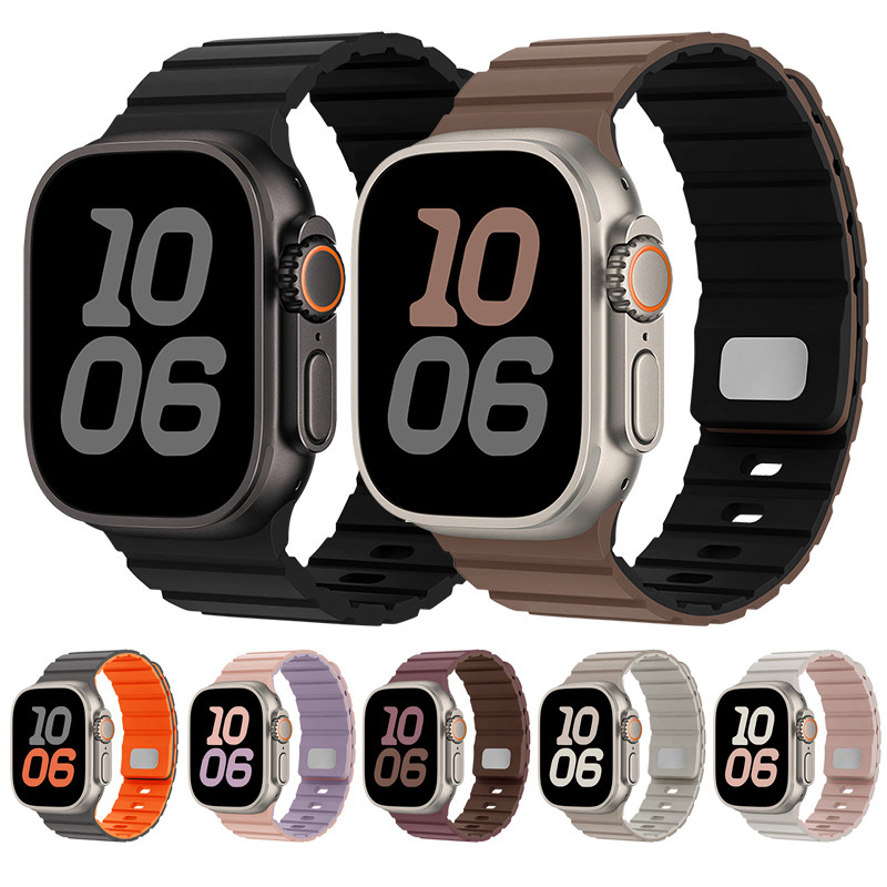 สร้อยข้อมือสายซิลิโคนแม่เหล็กสองสีใหม่สําหรับ แอปเปิล ดู10 กับ 9 8 อัลตร้า 2 3 11