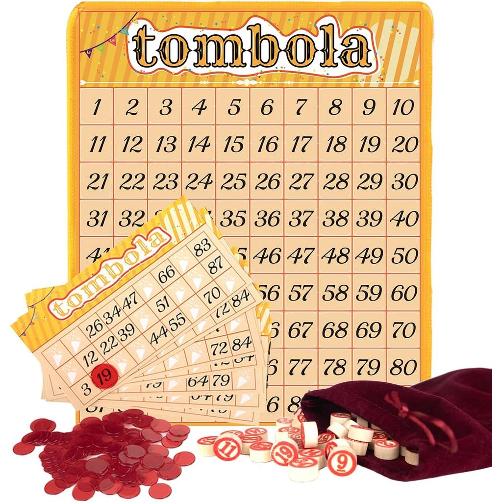 Extguds Tombola Bingo Game,Vintage Tombola Italian Game,Russian Lotto with number1-90 for Lottery, f