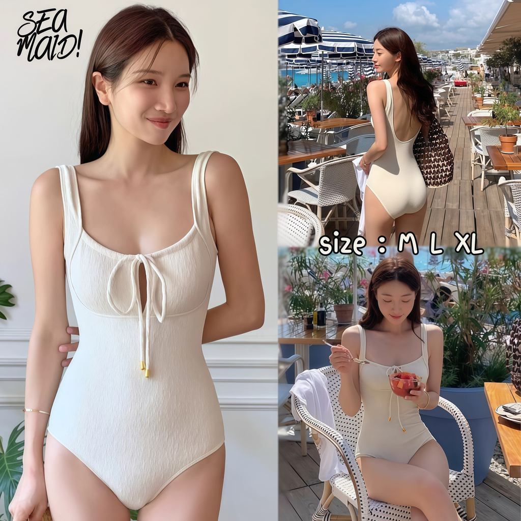 SEA MAID ส่งไว🚚 ชุดว่ายน้ำ ผู้หญิง วันพีช บิกินี่สีขาว บอดี้สูทว่ายน้ำ ผ้าคุณภาพสูง🌈มีไซส์ M-XL | น้ำหนัก 40-65 กก. Y060