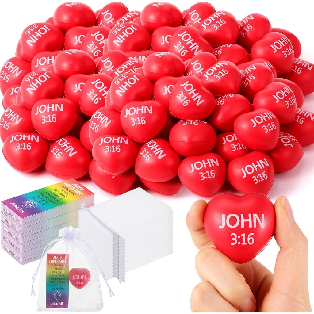 Zubibe 24 ชุดอีสเตอร์คริสเตียนหัวใจความเครียดลูกบอลจํานวนมาก 1.57 John 3: 16 ศาสนาบรรเทาลูกกับพระเยซ