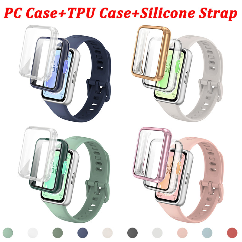 เคส PC + เคส TPU + สายซิลิโคนสําหรับ Huawei Band 11 /Huawei Band 11 Pro สายรัดข้อมือยางนุ่มป้องกันหน้าจออุปกรณ์เสริมสําหรับ Smartwatch Huawei Band 11 Pro