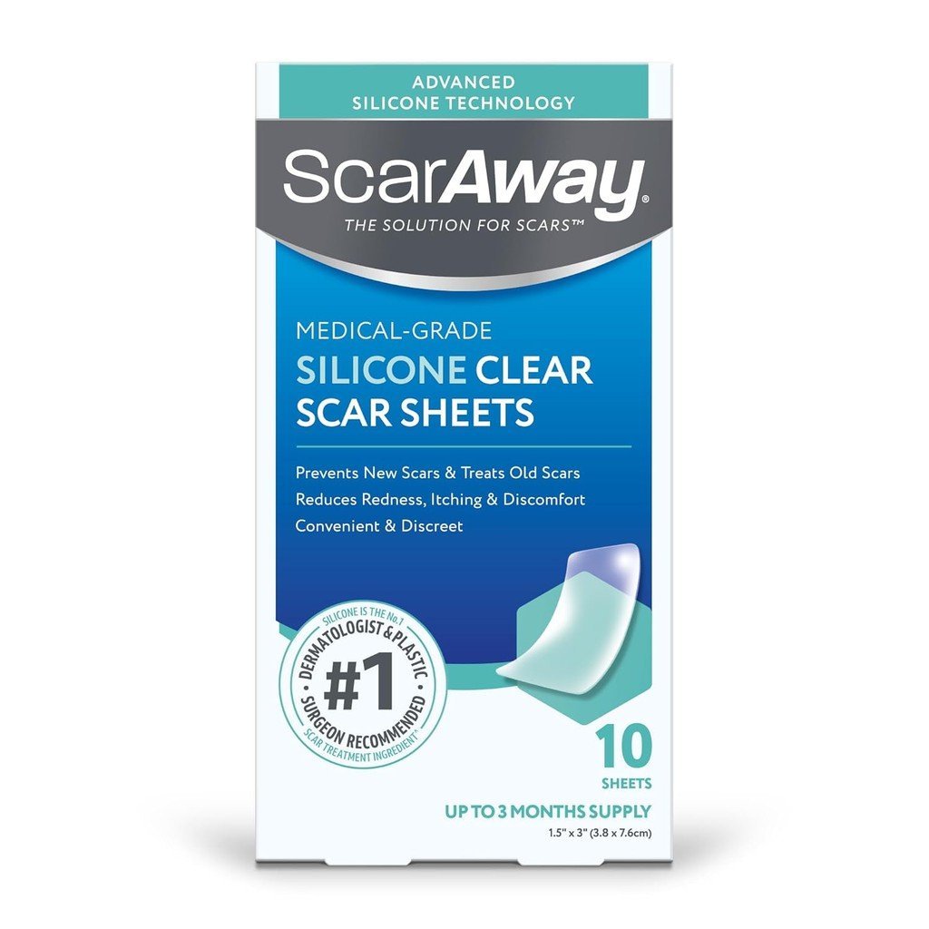 ScarAway Silicone Scar Sheets 10pcs | Clear Strips for Surgical & Burn Marks(1.5" x 3") Gentle Scar 
