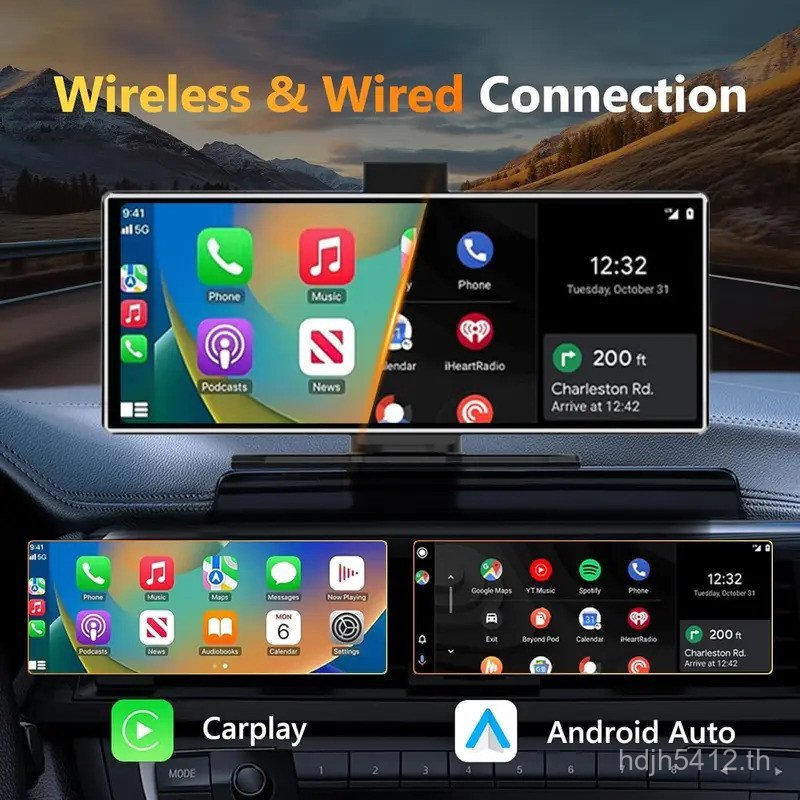 Srnubi 10.26 "11.26 "4K Dash Cam รถ DVR ไร้สาย Carplay Android Auto 3840*2160 ด้านหน้าและด้าน 1080P 