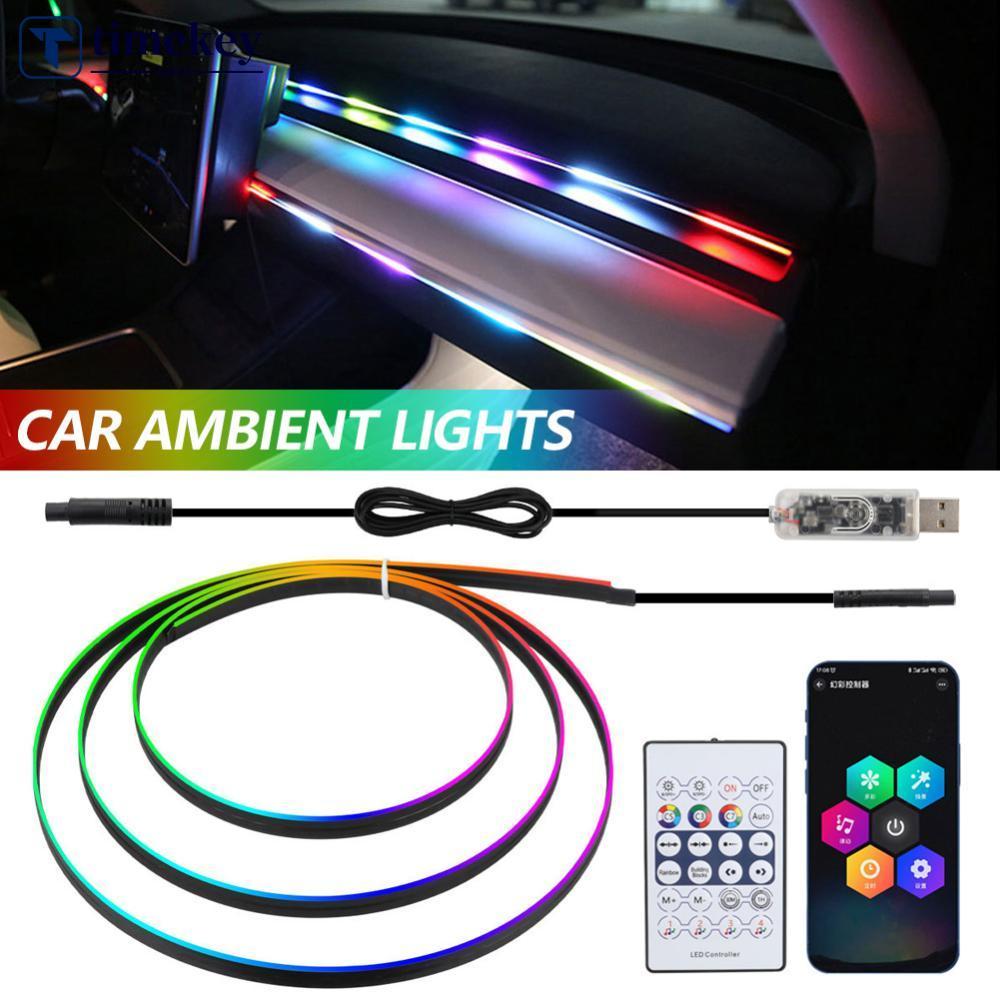 TIMEKEY 140/55.1 นิ้ว Universal รถ RGB บรรยากาศโคมไฟ LED Ambient ไฟ USB APP ระยะไกลนีออนแถบแสงตกแต่ง