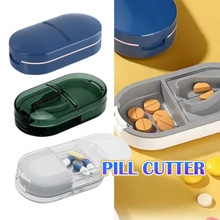 ของมาใหม่！ตลับตัดยาเม็ด กล่องใส่ยาพลาสติก ใบมีดสแตนเลส คม แบ่งเม็ดยา สำหรับเดินทาง