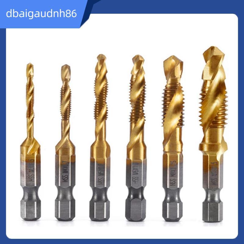 READY STOCK6Pcs M3 M 4 M5 M6 M8 M10 Hex Shank ไทเทเนียมชุบ HSS สกรูเกลียวเมตริกแตะเจาะ Bits สกรูเครื