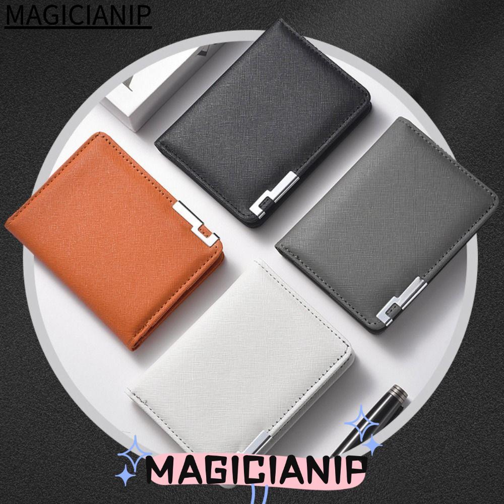 MAGICIANIP กระเป๋าสตางค์ผู้ชายย้อนยุค,บางเฉียบสีส้มสีดําสีเทากระเป๋าใส่เหรียญสีขาว,หนัง PU เรียบง่ายสองพับกระเป๋าสตางค์บางคลิปเงินผู้ชายผู้หญิง