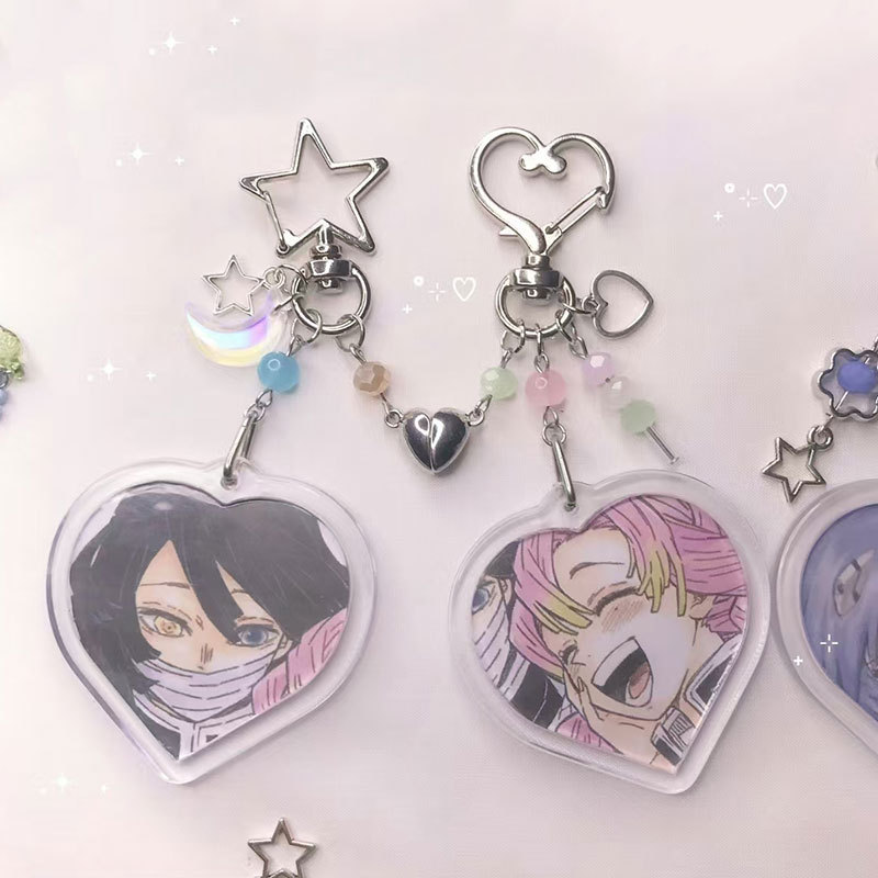 พวงกุญแจจับคู่ obanai และ mitsuri ทําด้วยมือ