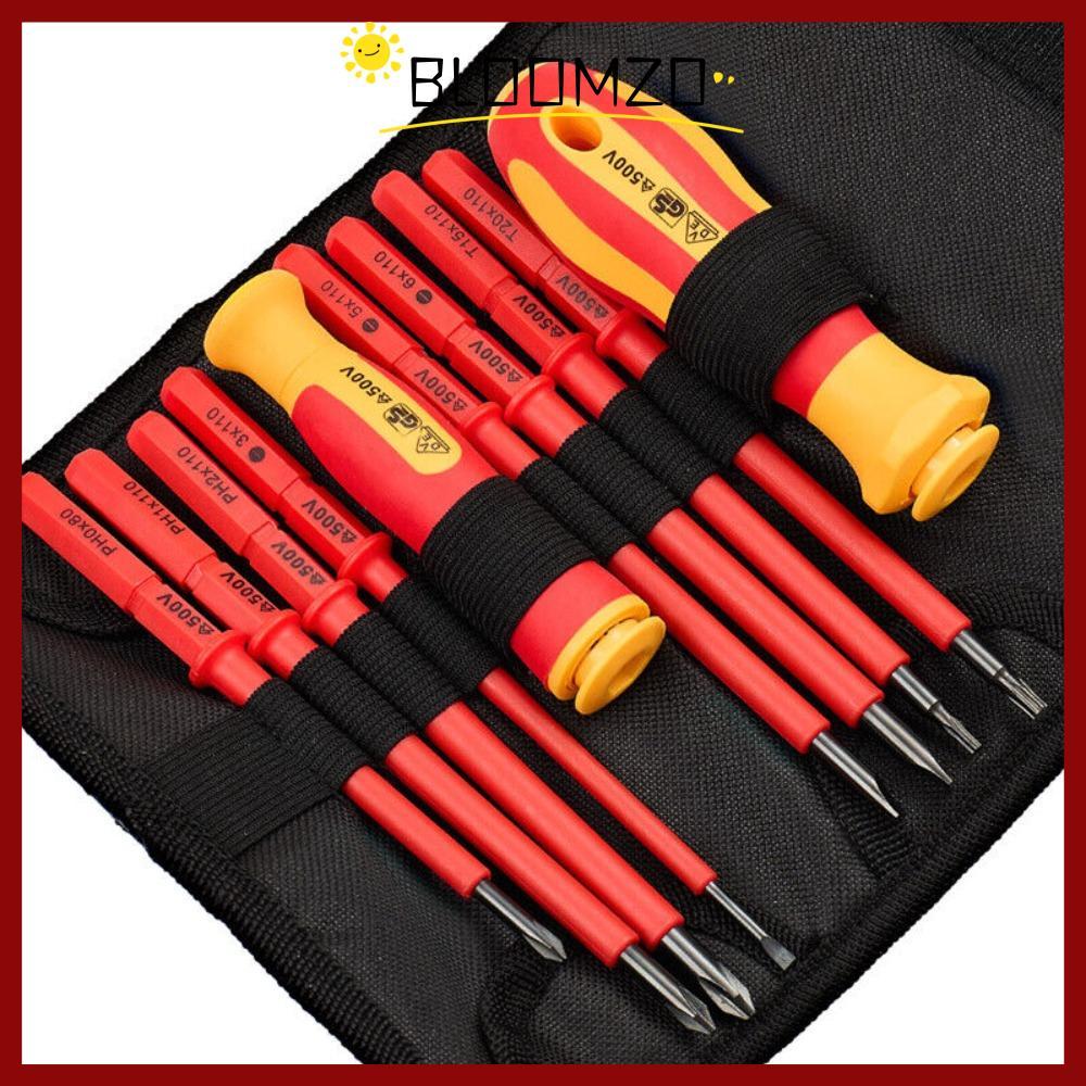 จัดส่งจากประเทศไทยBLOOMZO 10 ชิ้น/เซ็ตดอกสว่าน, อุปกรณ์ไฟฟ้า Antiskid Handle ไขควงช่างไฟฟ้าหุ้มฉนวน, เครื่องมือมือถอดชิ้นส่วนชุดไขควง