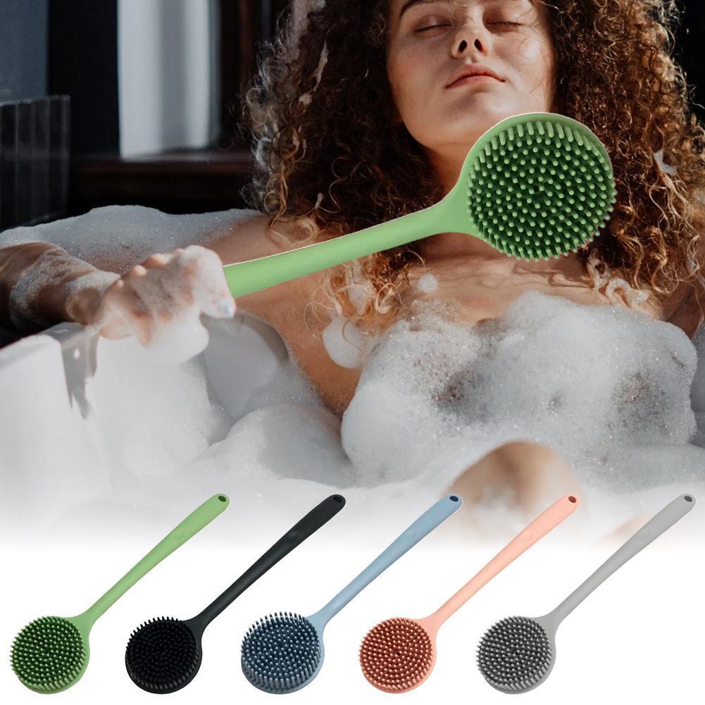 เครื่องขัดพื้นหลังซิลิโคนสองด้าน, แปรงอาบน้ําขัดผิวด้ามยาวพร้อมป้องกันเชื้อรา U8h5