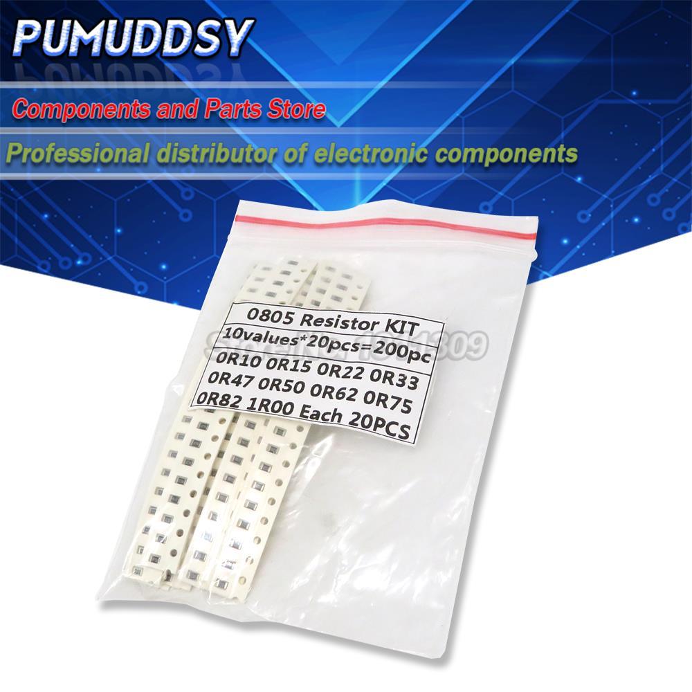 200PCS 1% 0805 ตัวต้านทาน SMD ชุดคละชุด 10 ค่าX20pcs = 200pcs 1R00 R820 R750 R620 R500 R470 R330 R22