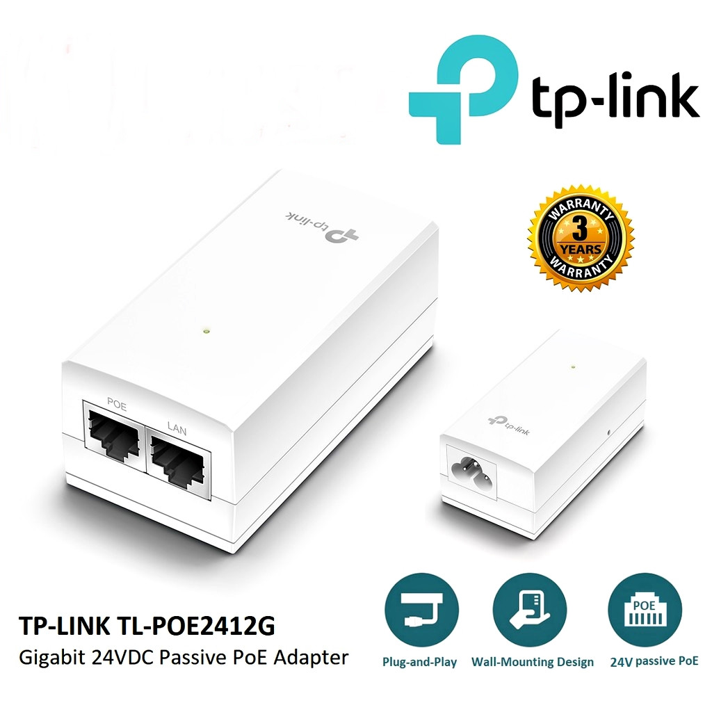 TP-LINK (TL-POE2412G) PoE Adapter 24V pive PoE supported Gigabit speed