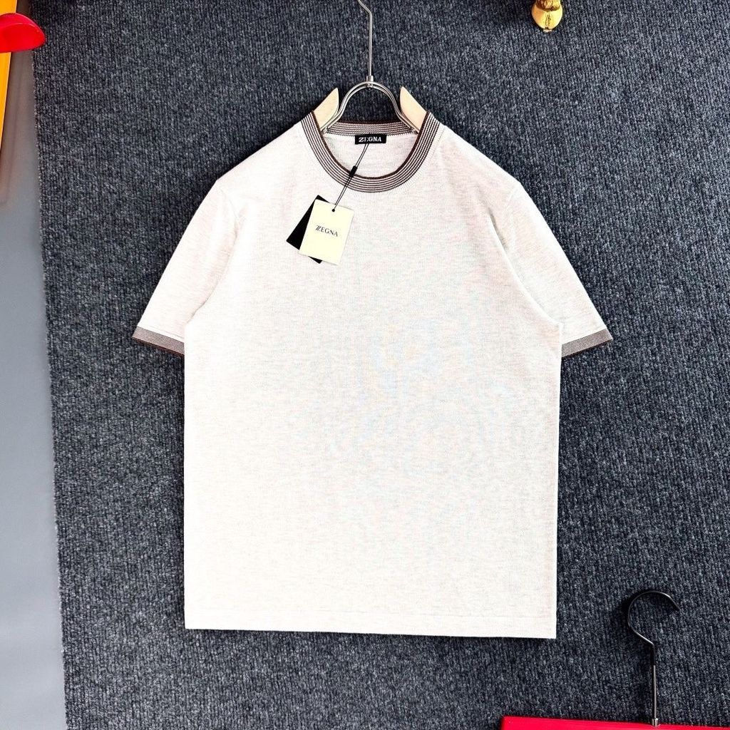 W7BJ Zegna Summer casual pure cotton round-neck men's short-sleeve shirt, breathable and cool T New 