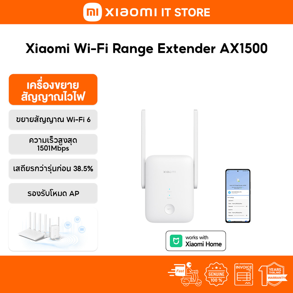Xiaomi Wi-Fi  Range Extender AX1500 ตัวขยายสัญญาณ I ความเร็ว Wi-Fi 1501Mbps I ตัวขยายสัญญาณ wifi repeater