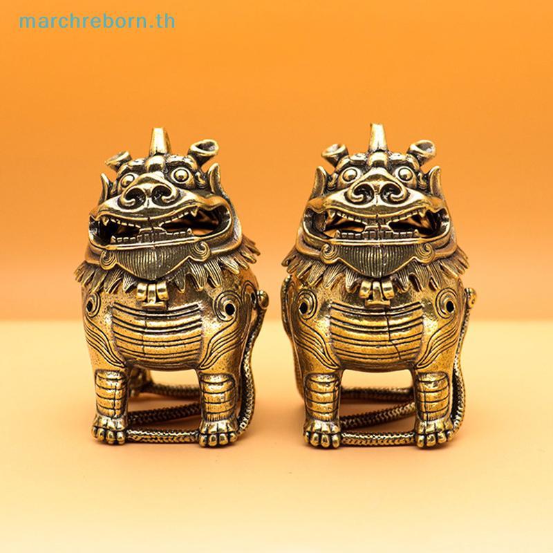 # Marchreborn.th # ทองเหลือง Luy Qilin รูปปั้นมังกรสํานักงานเดสก์ท็อปตกแต่งจีนความมั่งคั่งสัตว์วินเท