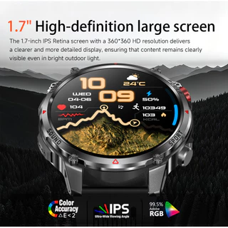 2026NEW ทหาร Smartwatch ผู้ชาย 1100mAh แบตเตอรี่ทนทานเป็นพิเศษ 1.7 นิ้ว HD หน้าจอเข็มทิศ SmartWatch 3ATM กันน้ํา HD Call 100 + โหมดกีฬาไฟฉาย LED