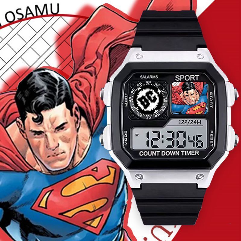 Justice League Watch Superman Batman Flash นาฬิกาเด็กกีฬากันน้ําพร้อมนาฬิกาปลุกการ์ตูน