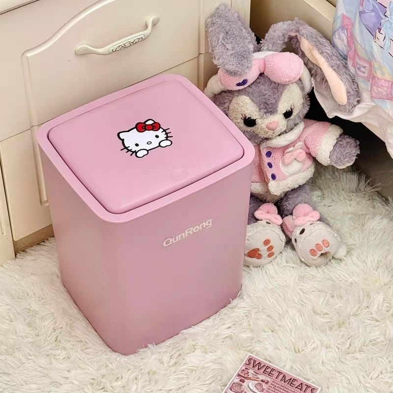 Hello Kitty ถังขยะมูลค่าสูงในครัวเรือนห้องนอนความจุขนาดใหญ่พร้อมฝาปิด อิน สไตล์ตะกร้ากระดาษชําระในครัว