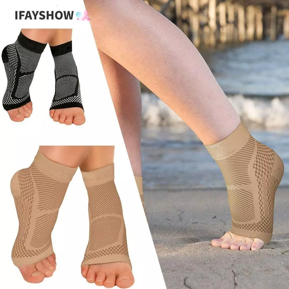 IFAYSHOW ถุงเท้าการบีบอัด, บรรเทาอาการปวดยืดหยุ่นรั้งเท้า, Anti-Fatigue สีดํา Nude ไนลอน Foot Arch สนับสนุนผู้ชายผู้หญิง