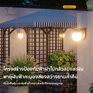 ⚡รุ่นใหม่2026 โคมไฟโซล่าเซลล์ โคมไฟติดผนัง ไฟส่องสว่างในลานบ้าน หลอดไฟทรงกลม เปิดปิดอัตโนมัติ กันน้ำ