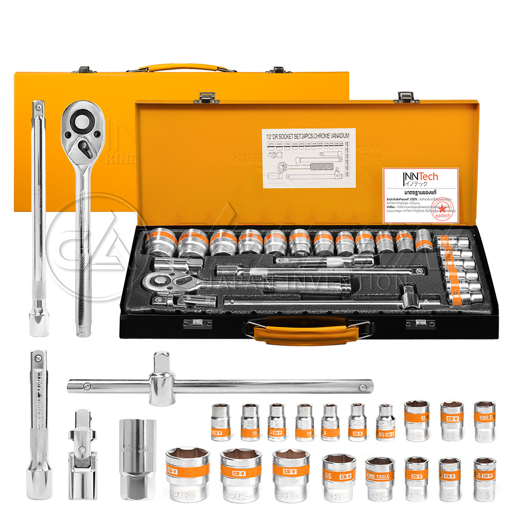 InnTech KING TOOLS PREMIUM ชุดเครื่องมือ ประแจ ชุดบล็อก 24 ชิ้น ผลิตจากเหล็ก CR-V Chrome Vanadium คุณภาพสูง