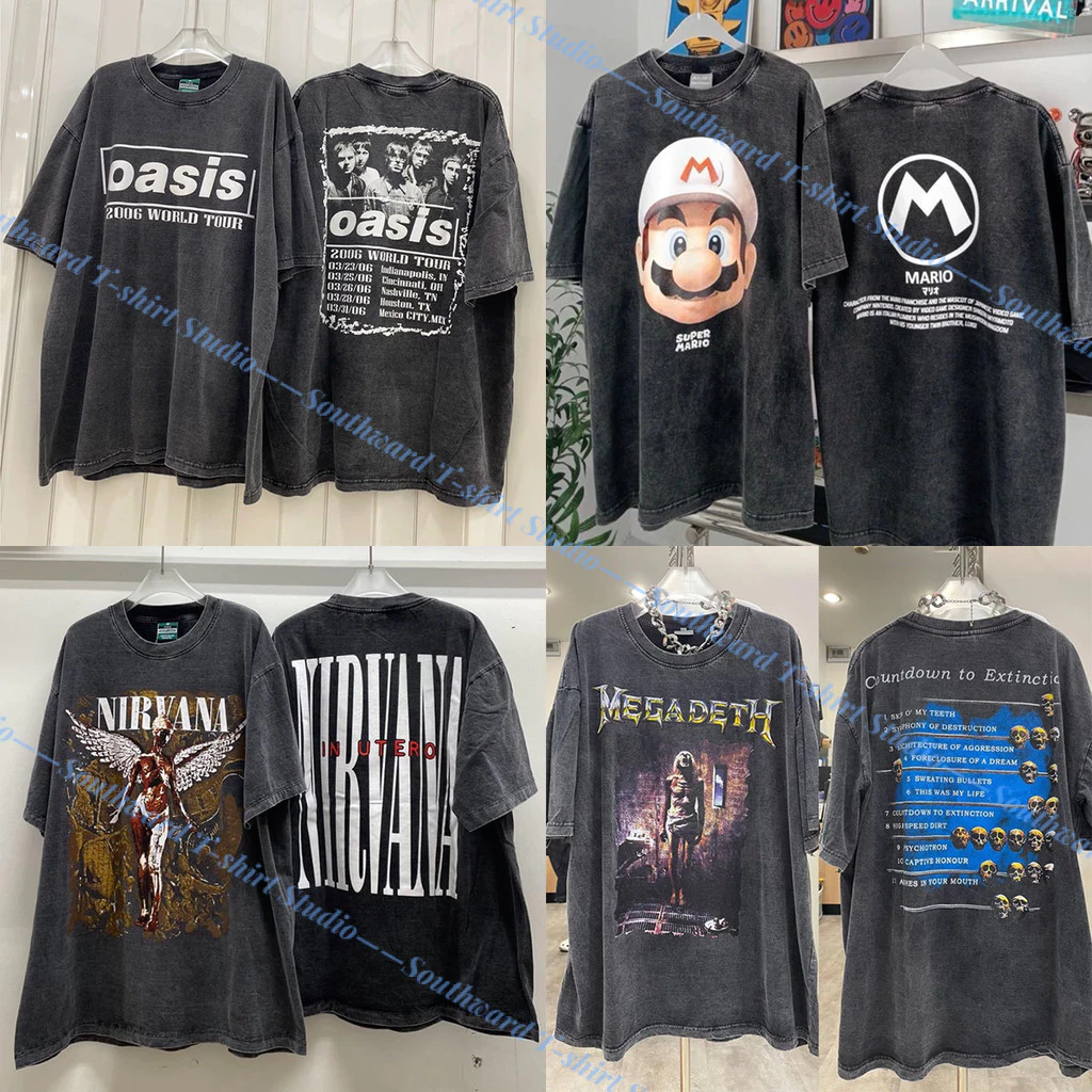(จัดส่งตลอด 24 ชั่วโมง)พร้อมส่ง~ เสื้อยืดฟอก ลายวินเทจ แนวสตรีท แขนสั้นคอกลม ผ้าเนื้อนุ่ม สวมใส่สบาย J000588