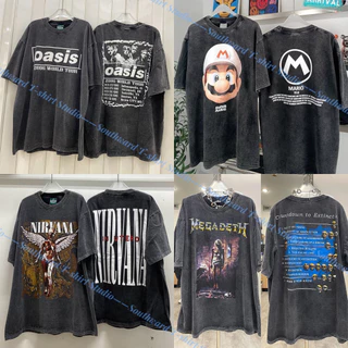 (จัดส่งตลอด 24 ชั่วโมง)พร้อมส่ง~ เสื้อยืดฟอก ลายวินเทจ แนวสตรีท แขนสั้นคอกลม ผ้าเนื้อนุ่ม สวมใส่สบาย J000588