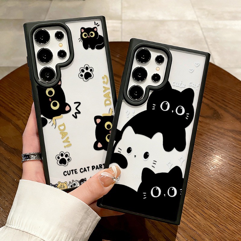 เคสอะคริลิก 2in1 For Samsung  A06 A07 A12 A13 A15 A16 A17 A25 A26 A34 A35 A36 A56 S25Ultra Cute Cat เคสกันกระแทก