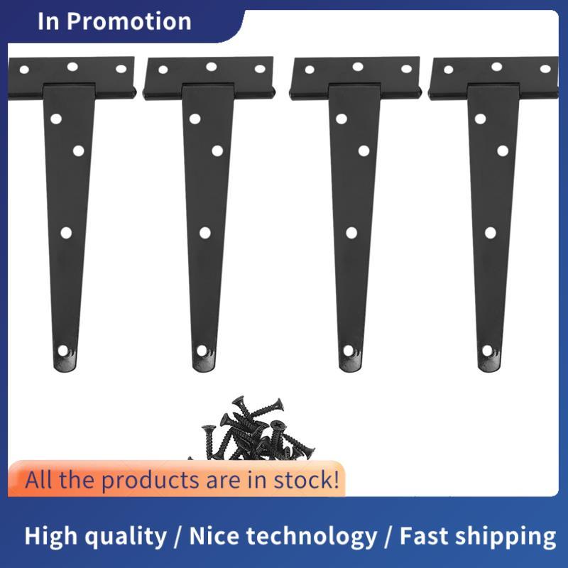 4 ชิ้น 6 นิ้วบานพับประตูสําหรับงานหนัก T-Strap Tee Shed บานพับบานพับประตูสําหรับบานพับประตูไม้ (สีดํ