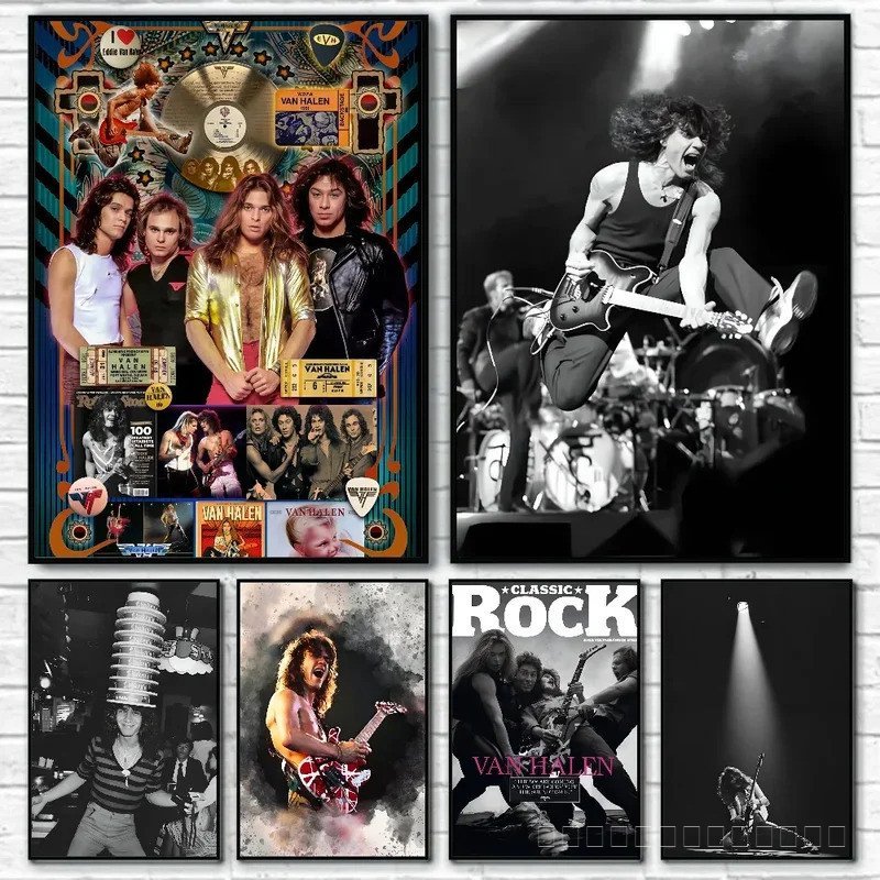 Van Halen Retro-rock Band โปสเตอร์ Self-กาวศิลปะกระดาษกันน้ําสติกเกอร์กาแฟ House Bar Room Wall Decor