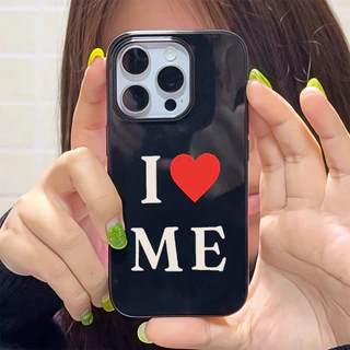 เคสไอโฟน16 เหมาะสำหรับ IPhone 15 11 13 16 12 14 17 Pro Max XR XS X Max 15 7 11 8 Plus 12MINI รัก เคสโทรศัพท์สีดำ เคส imd