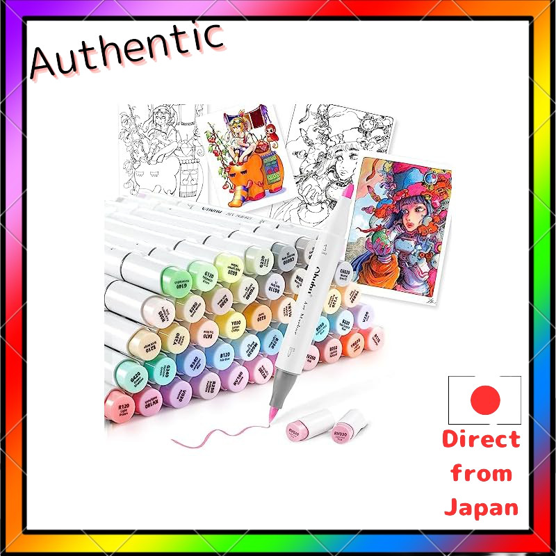 Ohuhu 48-Color Pastel Brush Marker Set with Blender Pen - Professional Quality Illustration Markers,