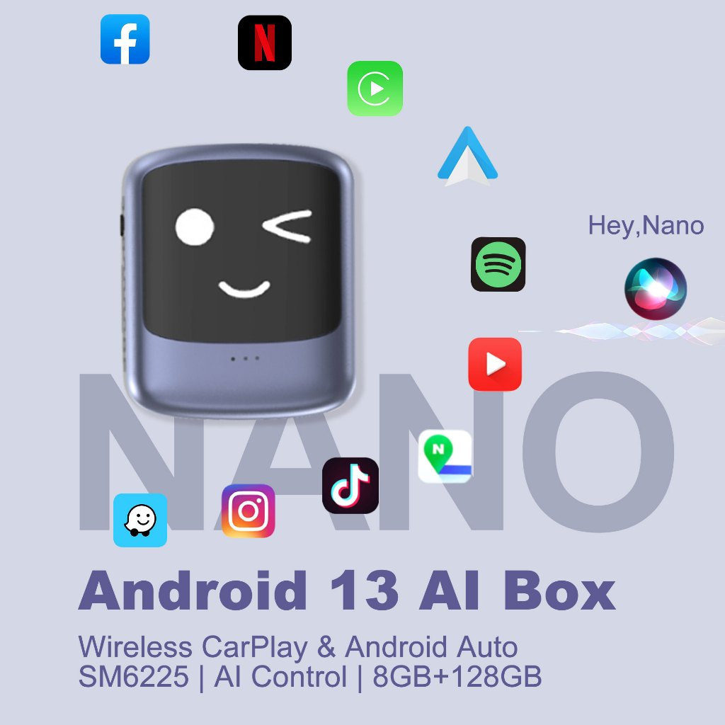 OTTOCAST Nano AI กล่อง Wirelss Carplay Android Auto AdaPter Android 13 QCM6225 8+128GB การควบคุมด้วย