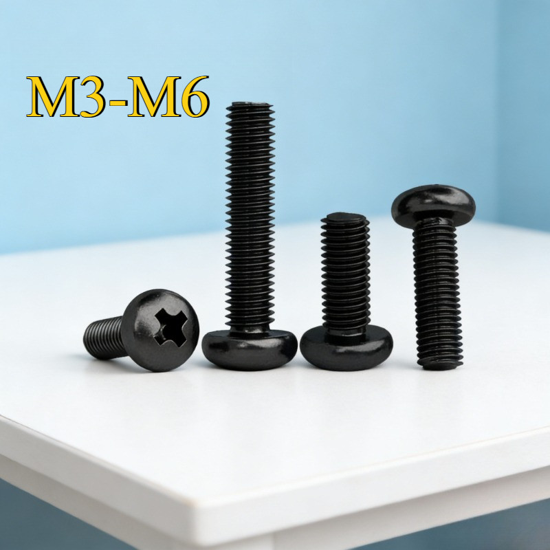 [FGH-G1] น็อต สกรู หัวกลม หัวแพน แฉก P+ เหล็กกล้าคาร์บอน เกลียวมิล หยาบ M3/M4/M5/M6
