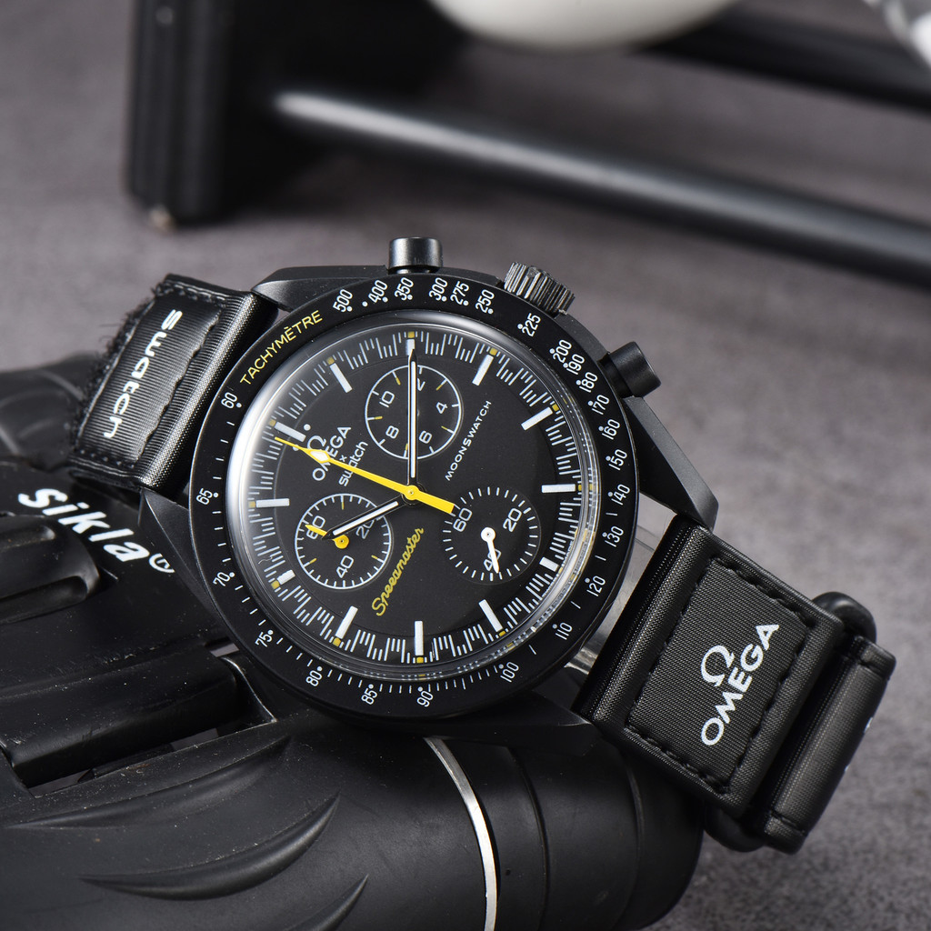 Moonswatch Collection Mens นาฬิกาคุณภาพสูงฟังก์ชั่นเต็มรูปแบบ Quarz Movement Chronograph Luminous นาฬิกาข้อมือพร้อมกล่อง